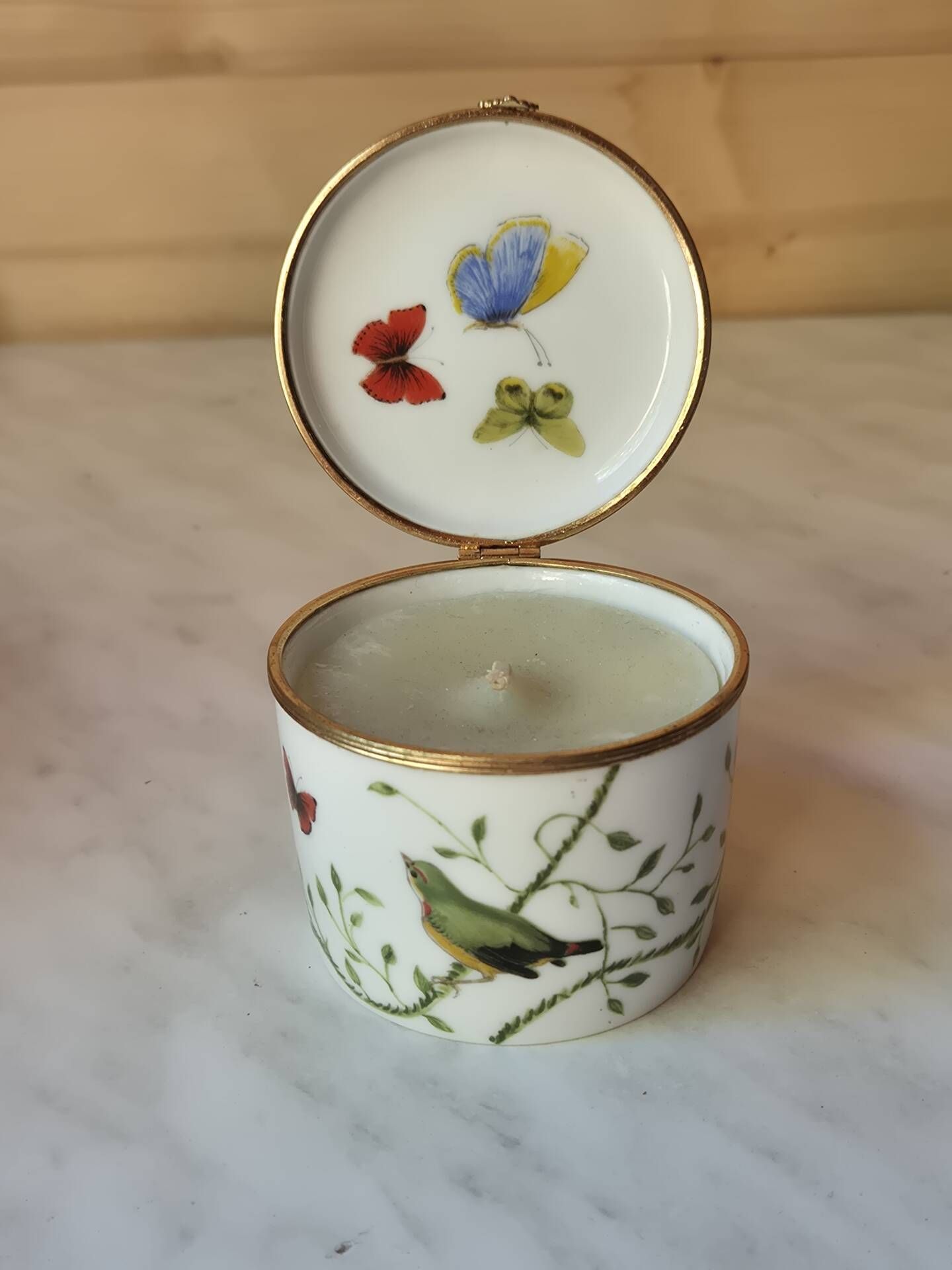 Vintage Raynaud Limoges Porcelain Box with Birds & Floral Decoration