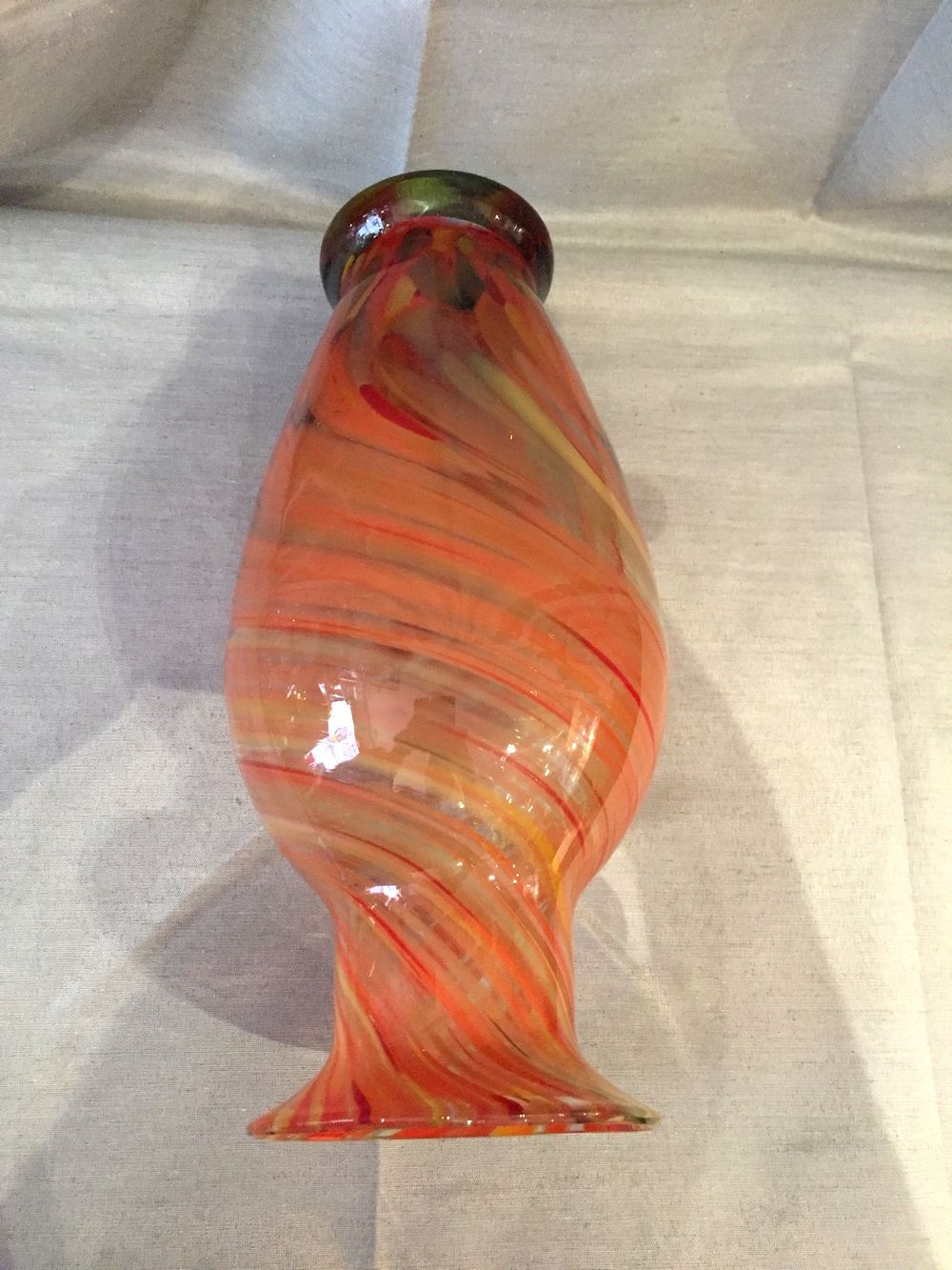 Vintage vase orange twist red and yellow