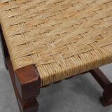 Set of 8 Brutalist Mid-Century Chairs in Wood and Wicker, Belgium ca. 1970