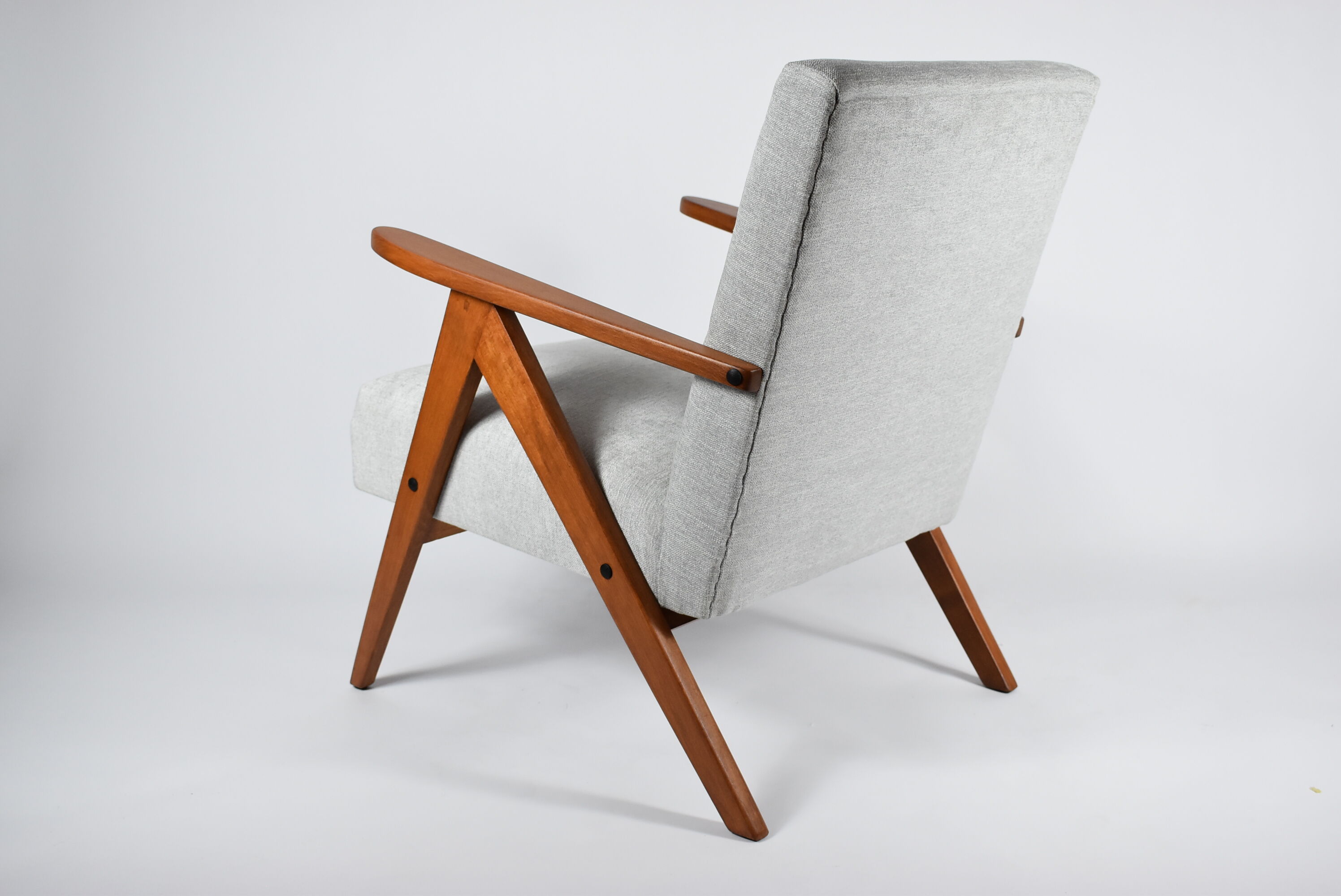 Vintage original armchair 1960s, totally restored, light grey fabric