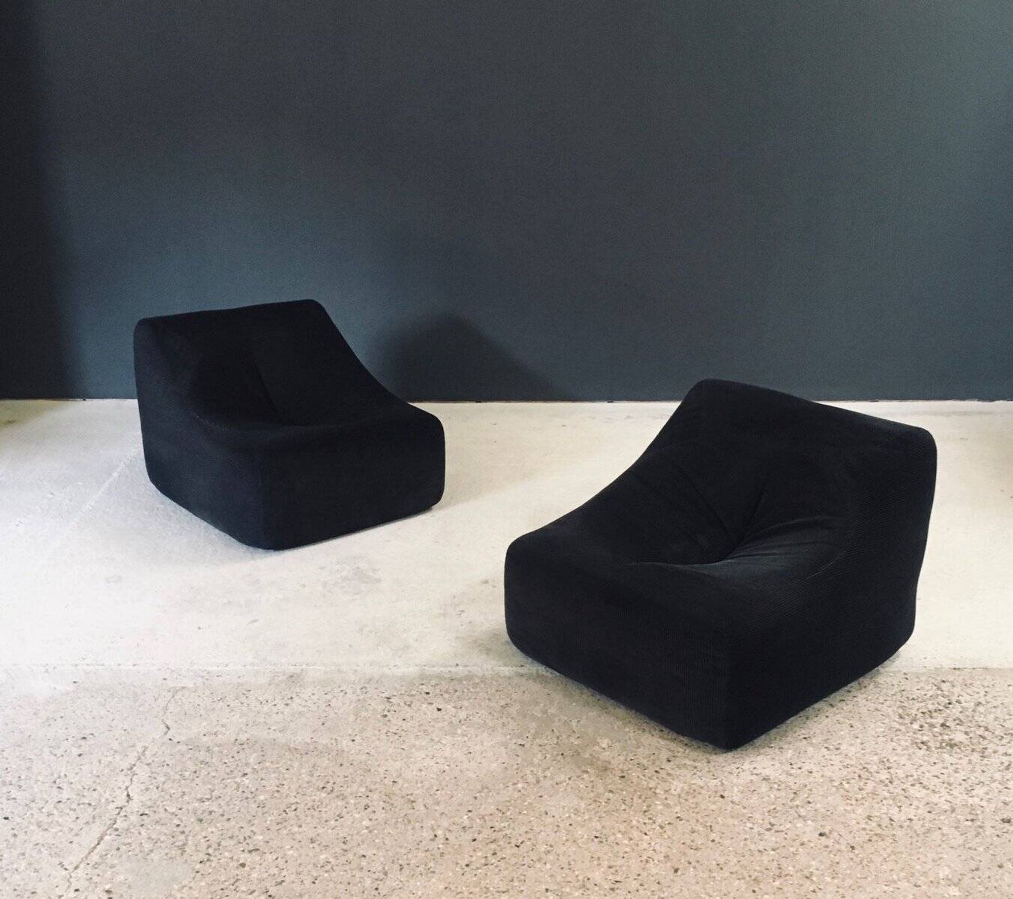 Mid-Century Modern French Corduroy Lounge Chairs, 1970s, Set of 2