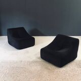 Mid-Century Modern French Corduroy Lounge Chairs, 1970s, Set of 2