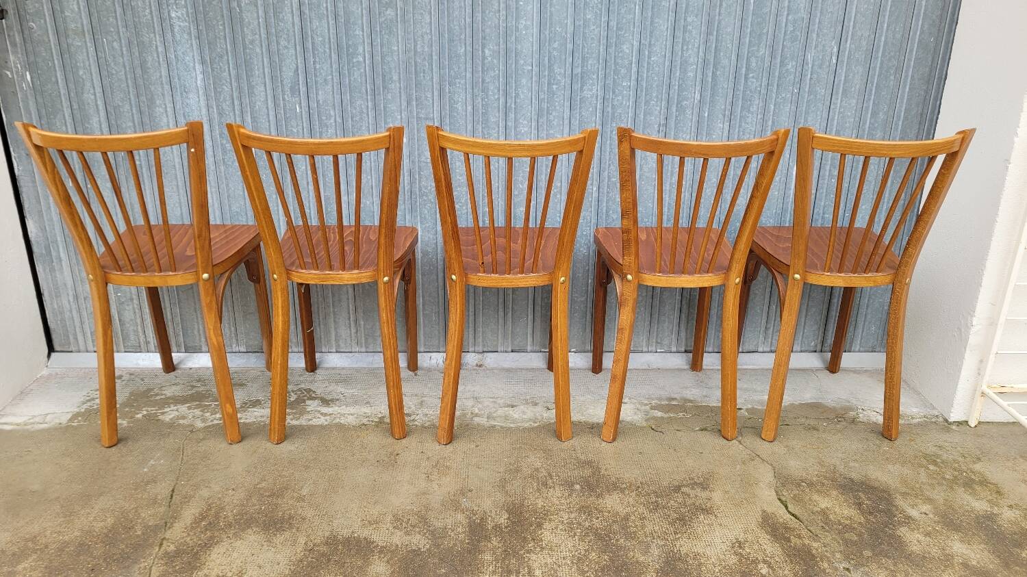 Set of 5 antique signed Baumann bistro chairs