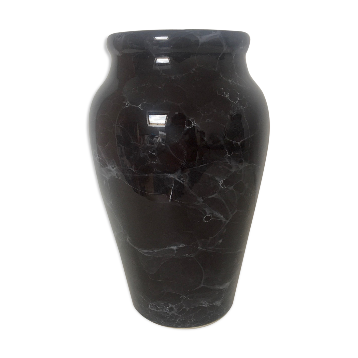 Marbled black faience vase
