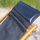 Old deckchair deck chair in wood and black leather - 40s