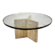 Mid Century Handmade Glass Coffee Table with Travertine Base, 1960s