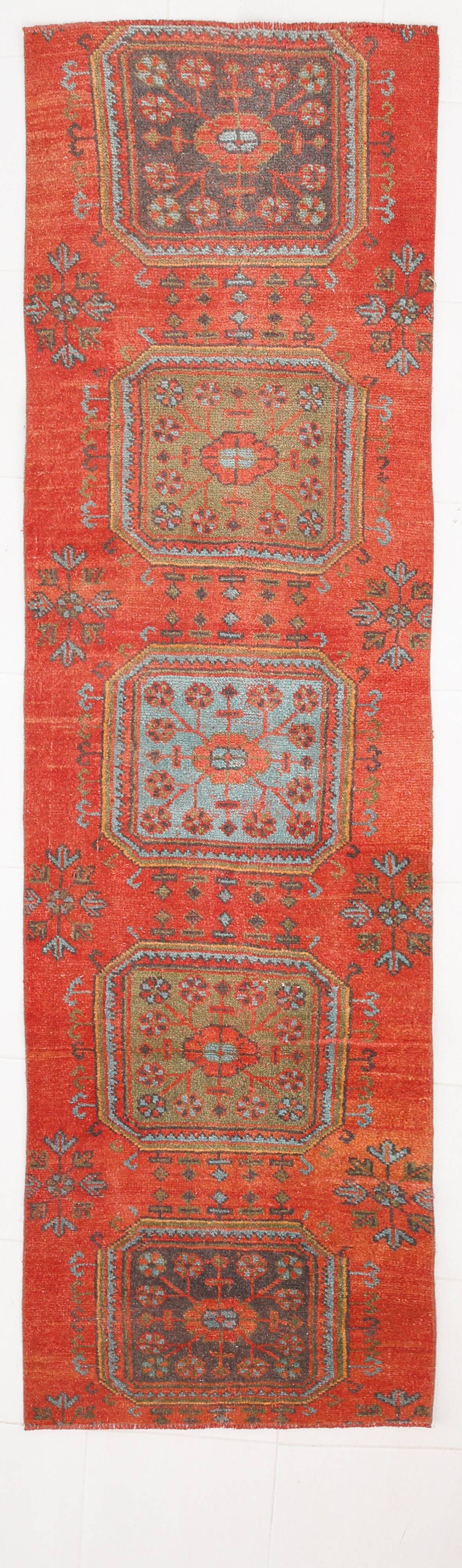 3x9 Pumpink Orange Vintage Turkish Runner Rug, 78x288Cm SK 23570