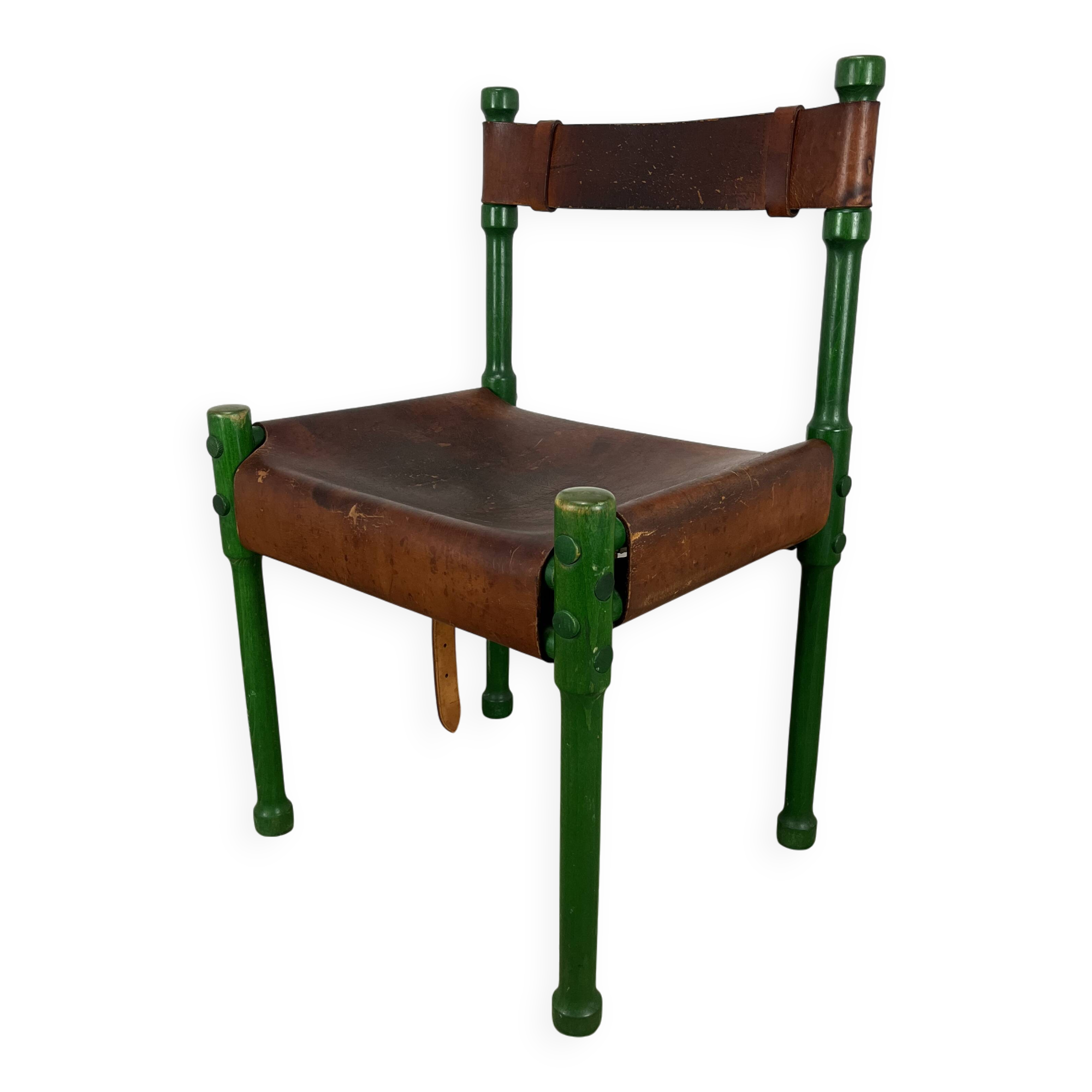 Stretched leather safari chair, 60s Jungle Chic style