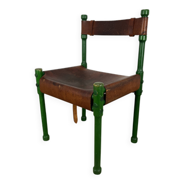 Stretched leather safari chair, 60s Jungle Chic style
