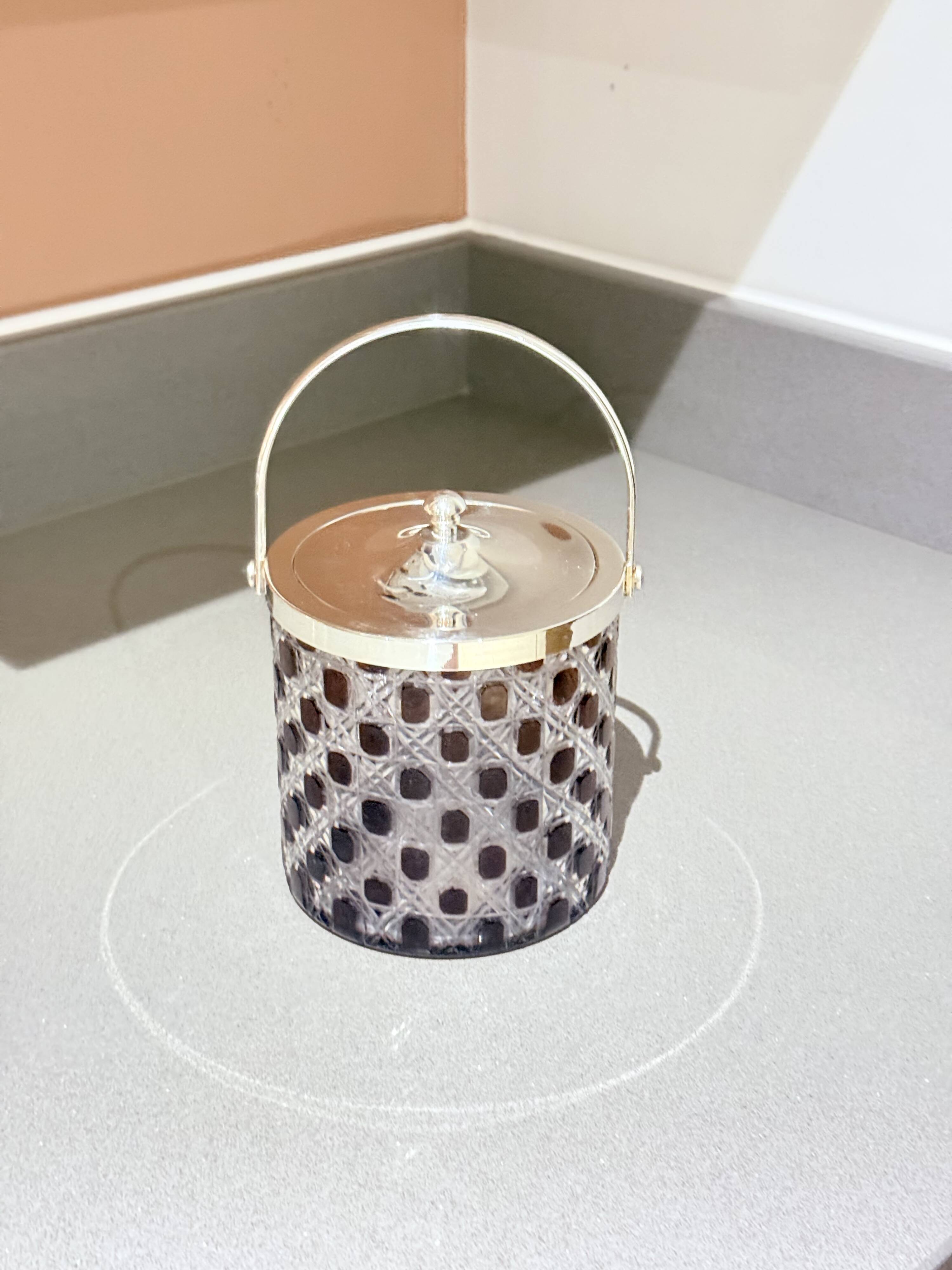 Pair of Vintage Cut Crystal Biscuit Boxes / Ice Buckets with Silver-Plated Lids