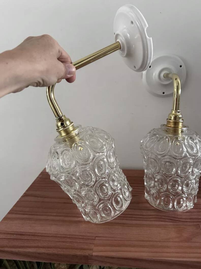 Pair of vintage chiseled glass sconces