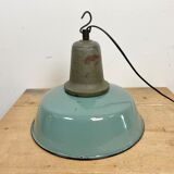 Industrial petrol enamel factory lamp with cast iron top, 1960s