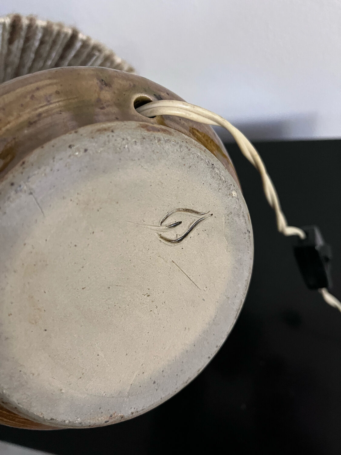 Vintage stoneware lamp and wool lampshade