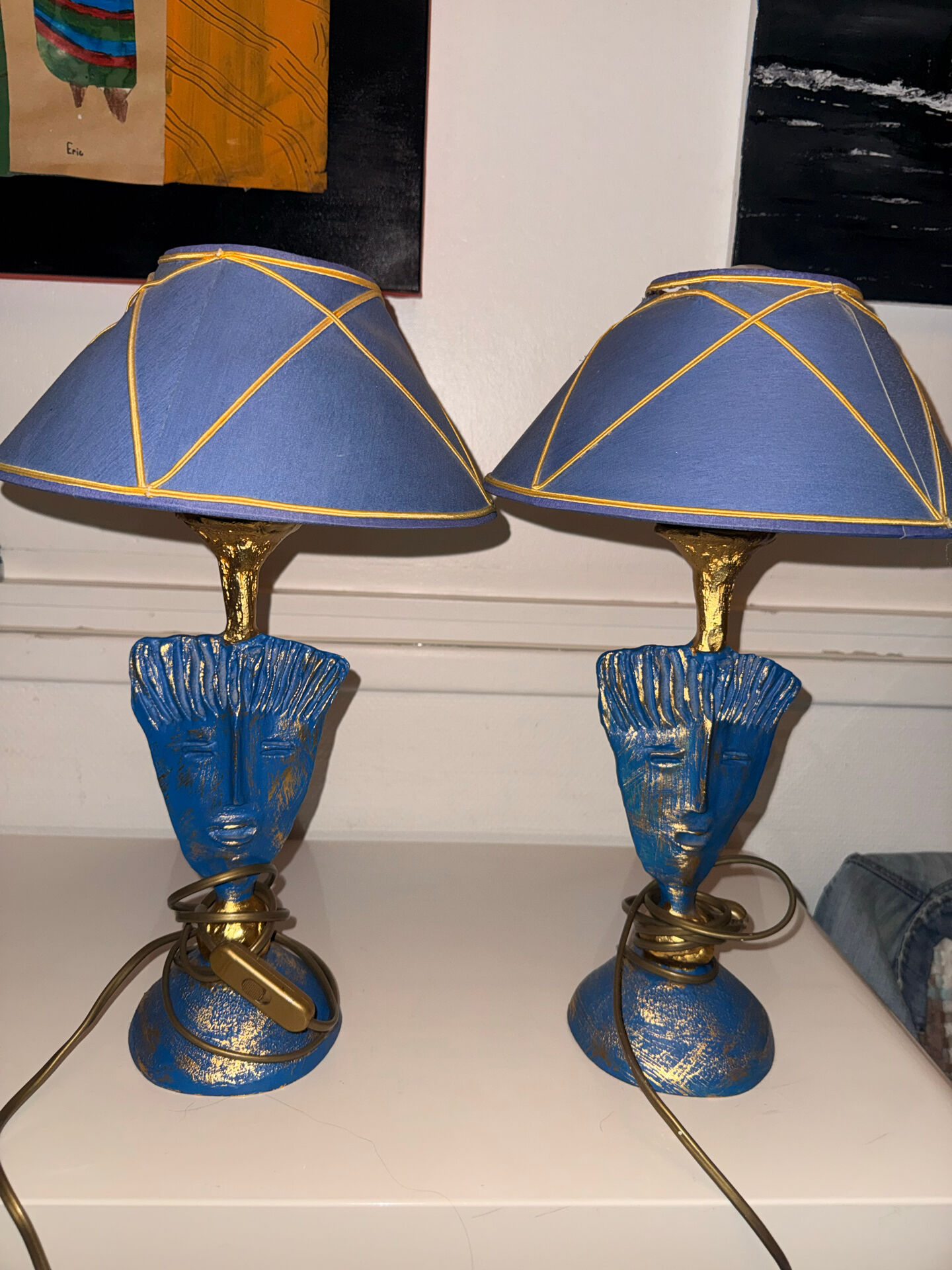 Pair of Lamps Pierre Cazenove - Anthropomorphic Mask Sculpture Bron