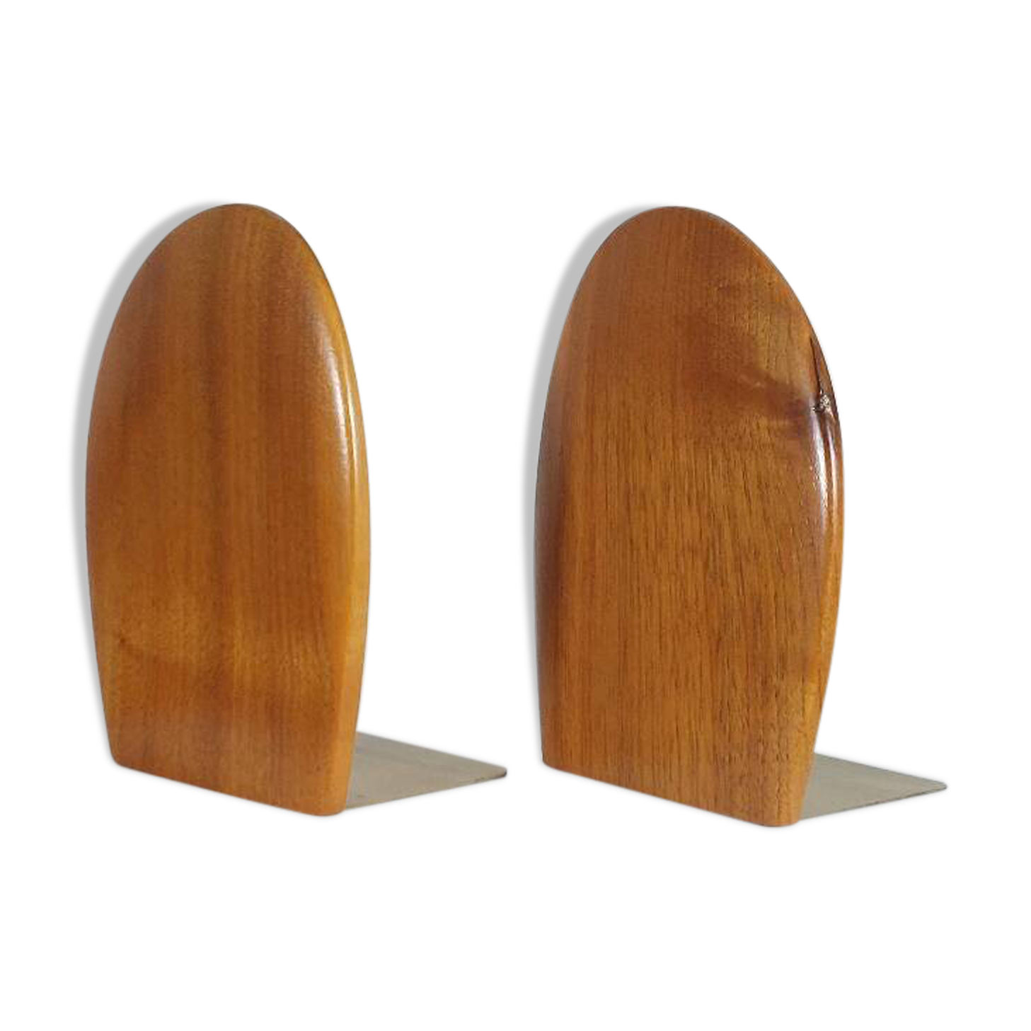 Vintage wooden and brass bookends from the 1950s, Scandinavian style.