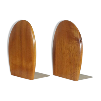 Vintage wooden and brass book holder from the 1950s, Scandinavian style.