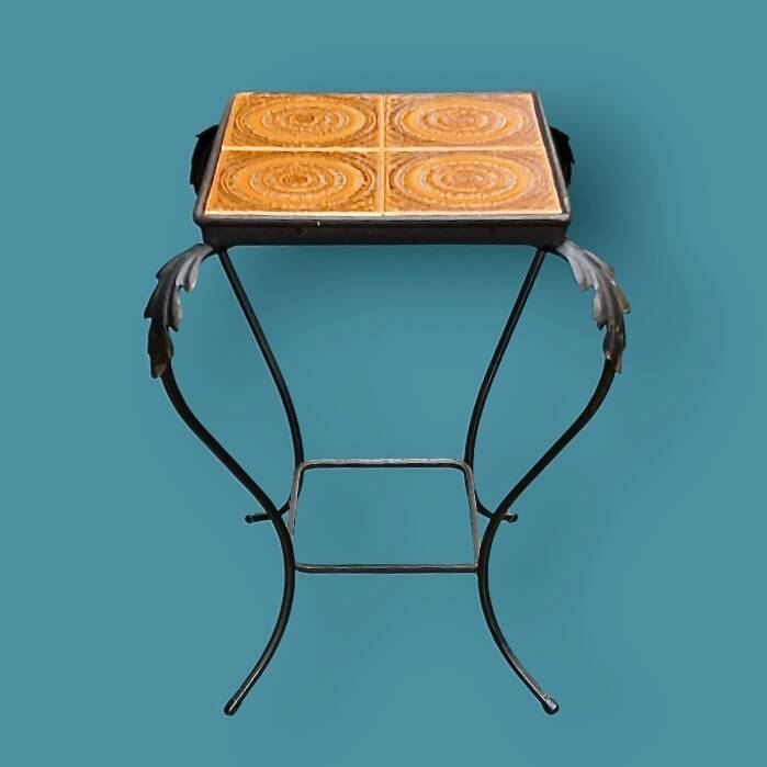 Vintage side table in wrought iron & ceramic – 1960s