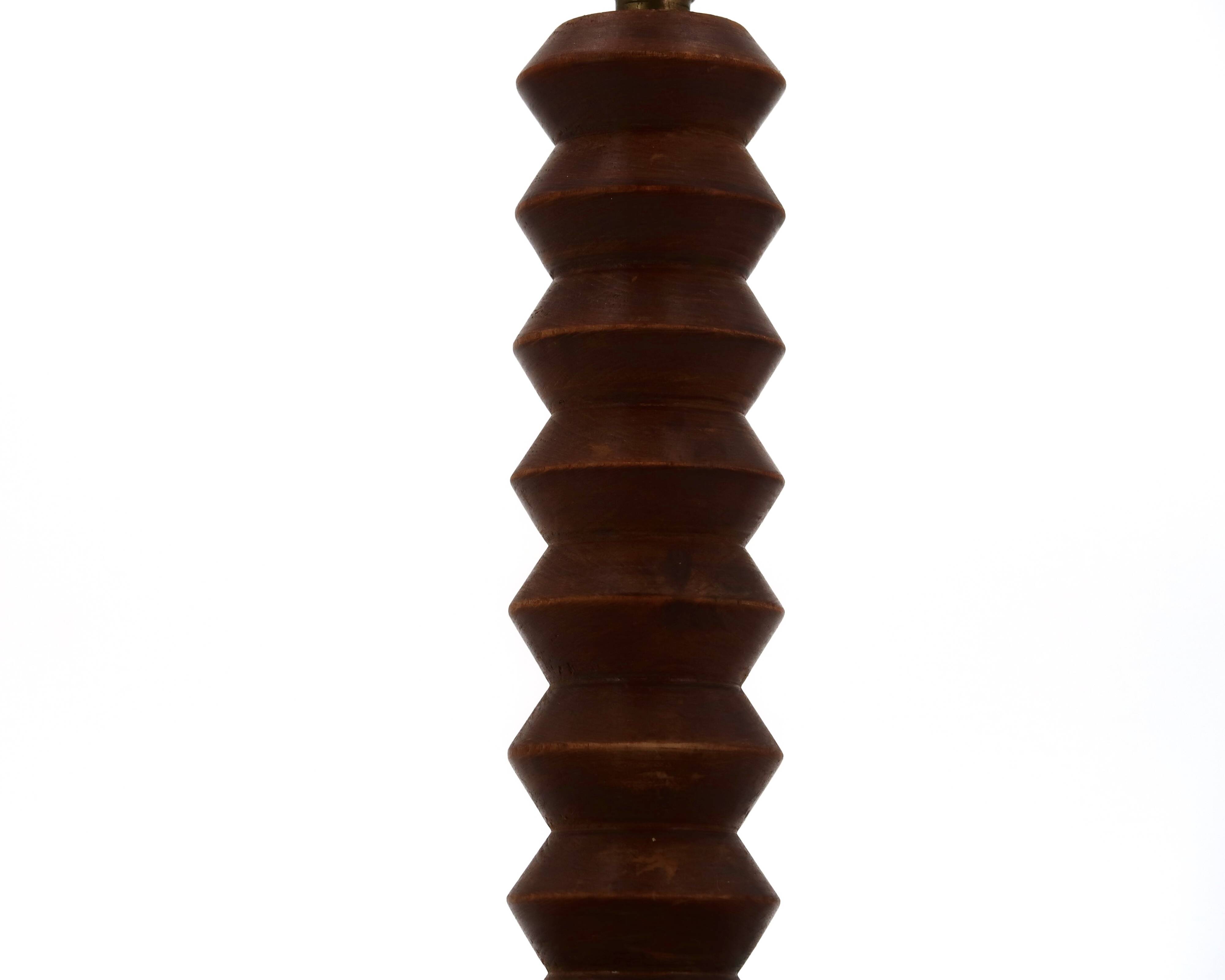 Dark wood column lamp by Charles Dudouyt, Brancusi style from the 1940s.
