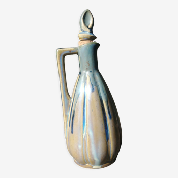 Pitcher/carafe old glazed ceramic La Borne style blue/beige