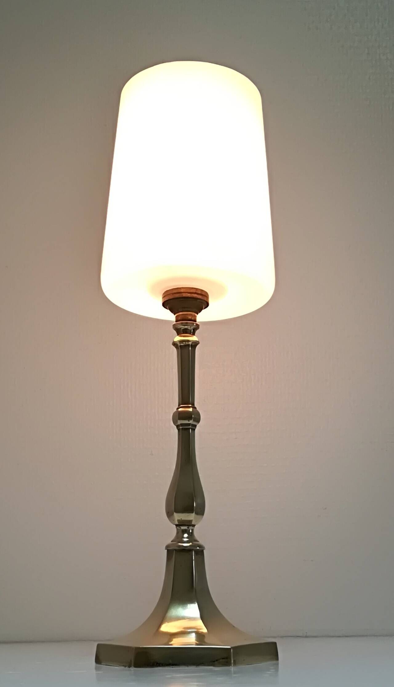 Solid brass opaline glass lamp from the 60s