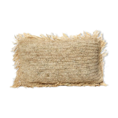 Square cushion in raffia jute braided bohemian fringed finish 30 x 50 cm