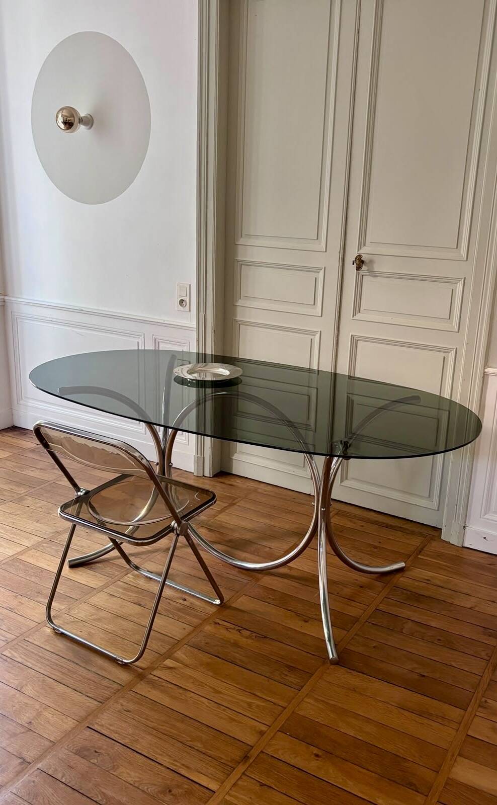 Table verre fumé /chrome vintage 70'
