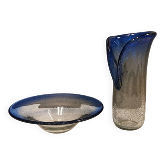 Vase et bol faits de plusieurs couches de verre avec des « bulles » d'air incrustées du verre suédois Visby 92