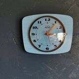Vintage formica clock rectangular silent wall pendulum "Trophy blue"