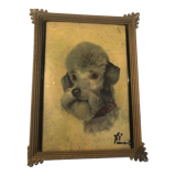 Protrait English poodle enamel on copper