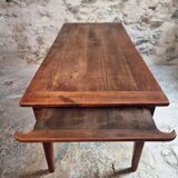 Antique French Farmhouse Table | 19th Century Cherry Wood Table with Drawer and Extension | 1880–1900 Rustic Kitchen