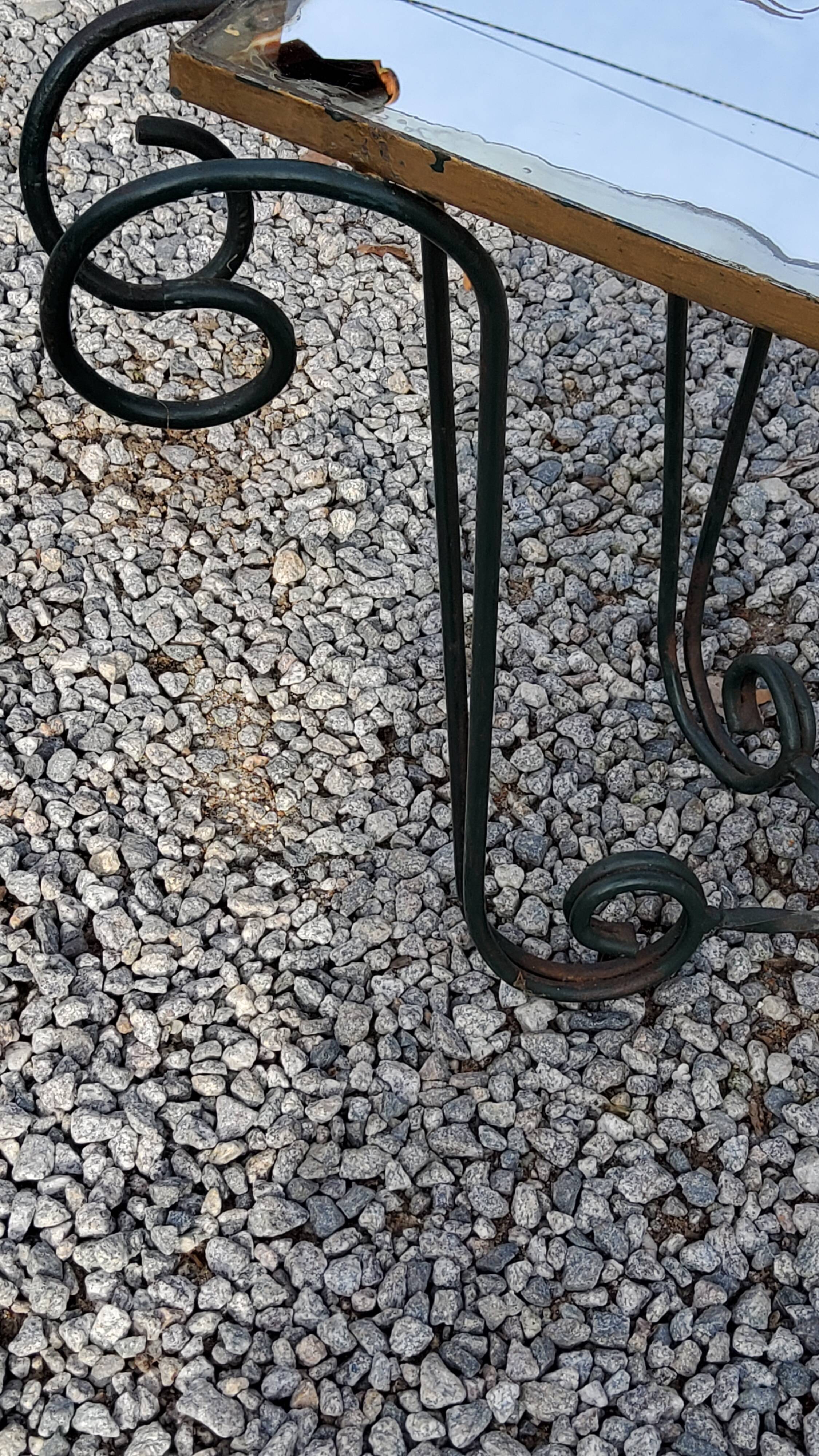 Coffee table end of sofa of the 50s mirror tray base wrought iron