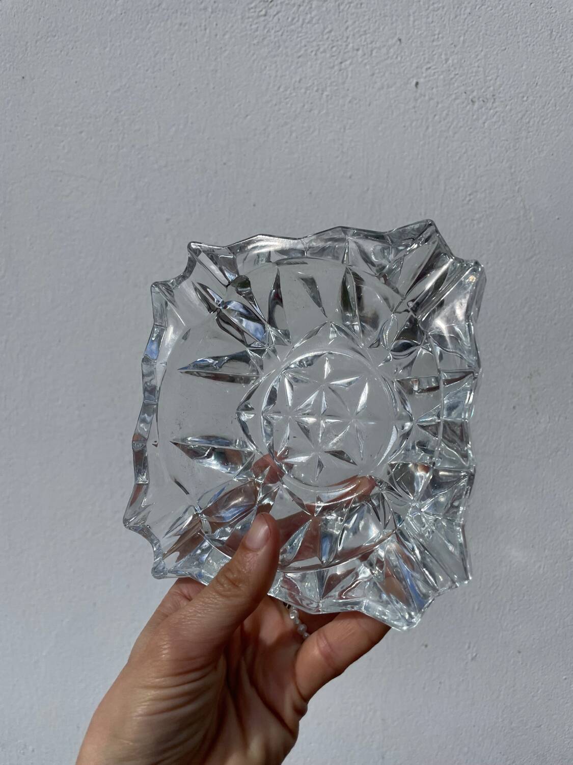 Clear cut glass ashtray 1970