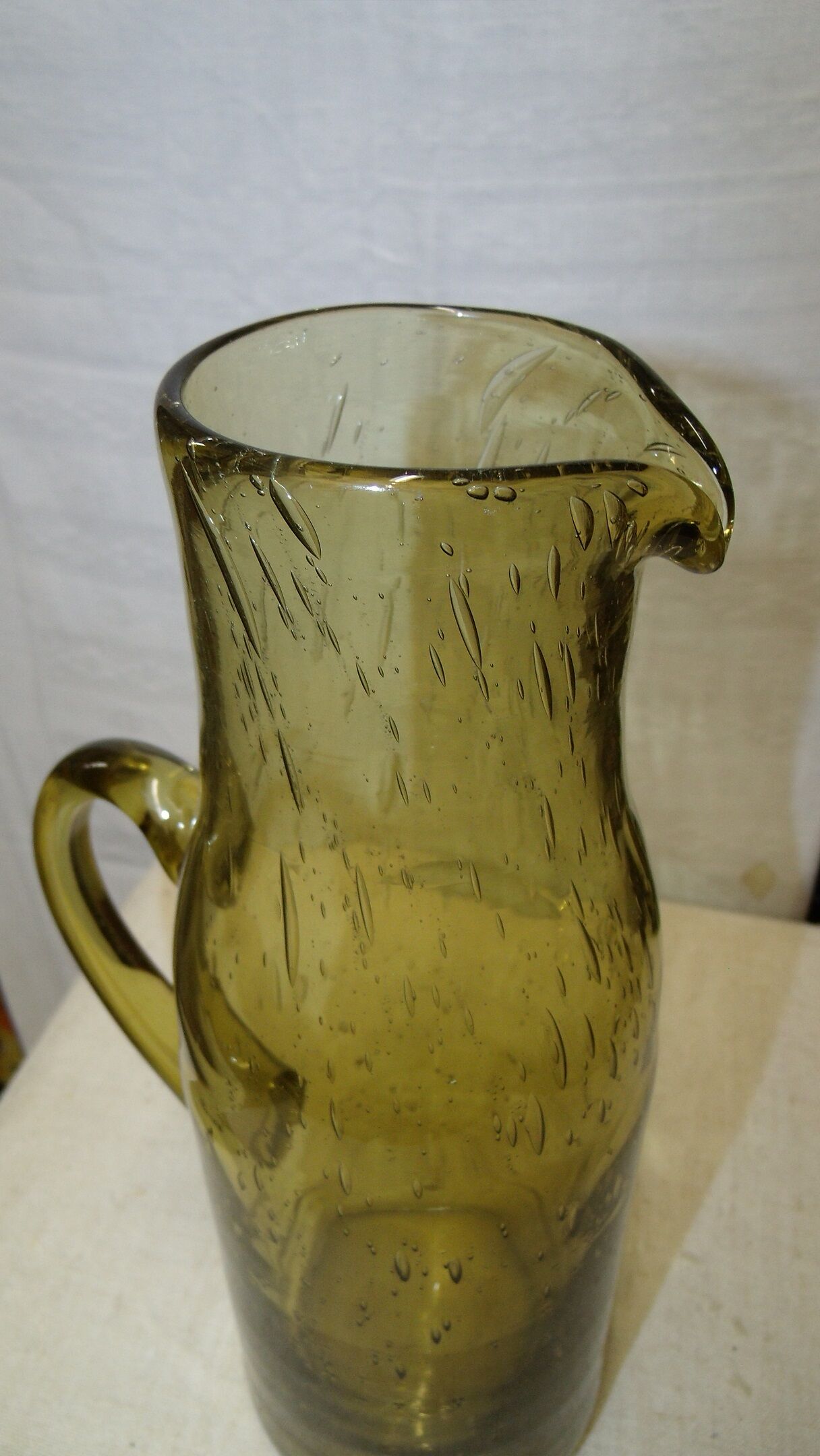 Pitcher jug vase in green glass bubble