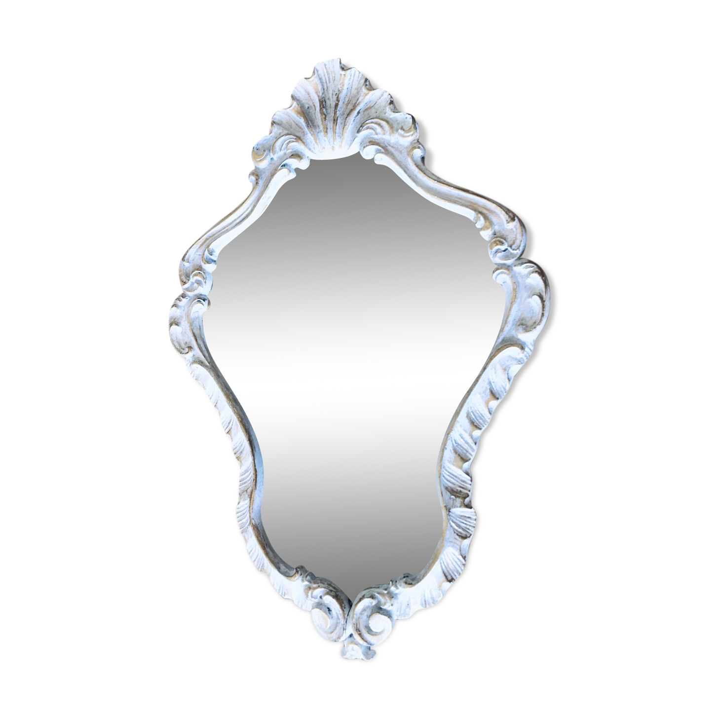 Golden art deco mirror and white patinated 30x45cm