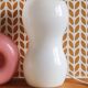 Table lamp in white opaline glass, peanut shape, Ikea.