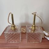 Pair of chiseled glass portable lamps