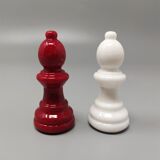 Red and white chess set in volterra alabaster handmade, made in italy1970