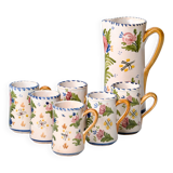 Service ancien grands mugs et carafe de Talavera en terre cuite émaillée