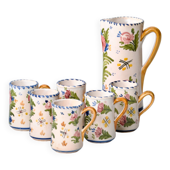 Antique Talavera glazed earthenware mug and carafe set