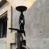 Brutalist floor lamp in wrought iron and glass paste