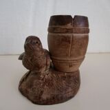 Pot à crayon bois sculpté oiseau