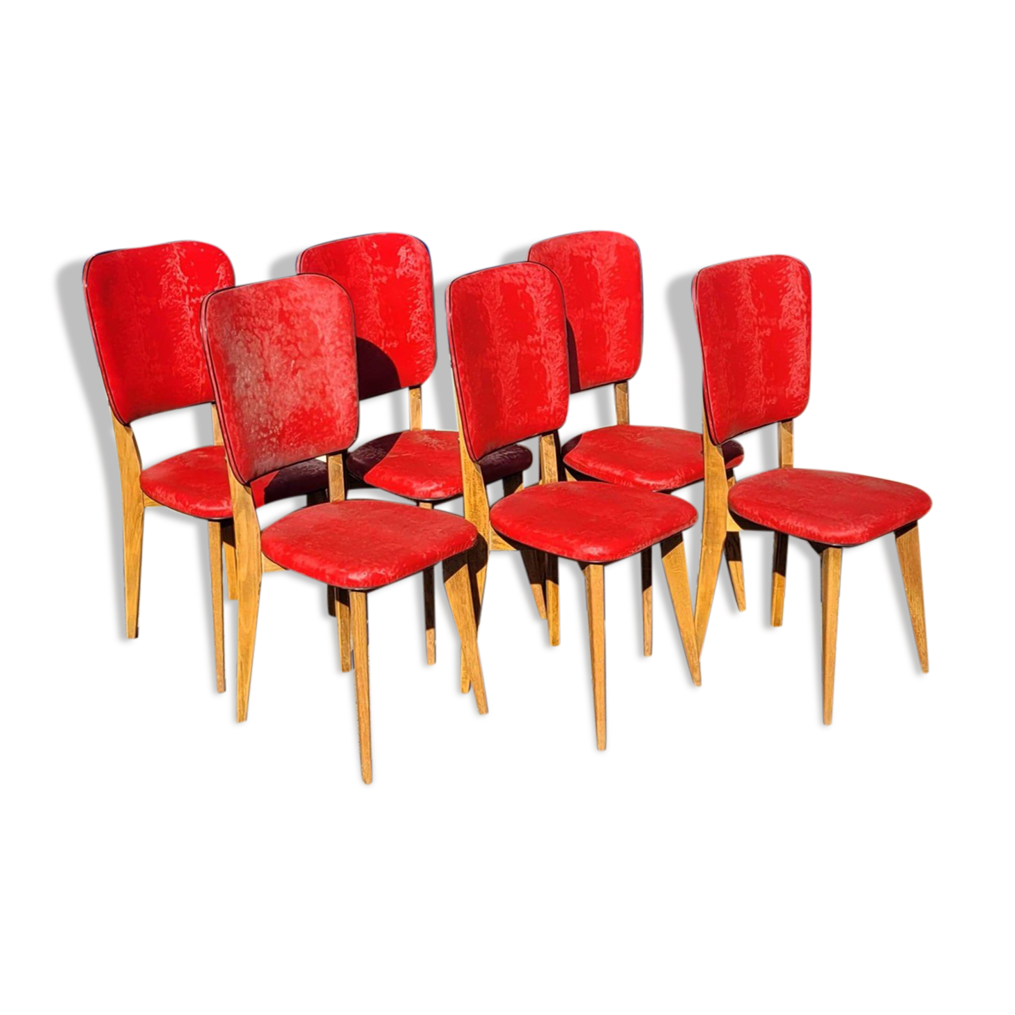 6 chaises vintage 1960 en bois et skaï