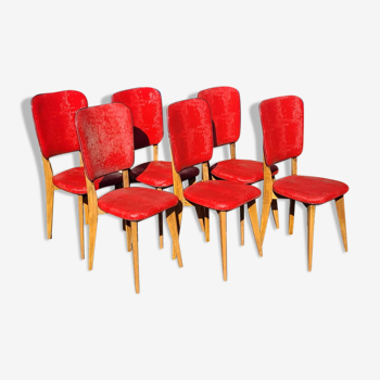 6 vintage chairs 1960 in wood and skaï