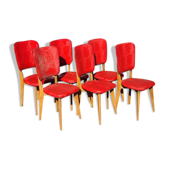 6 vintage chairs 1960 in wood and skaï