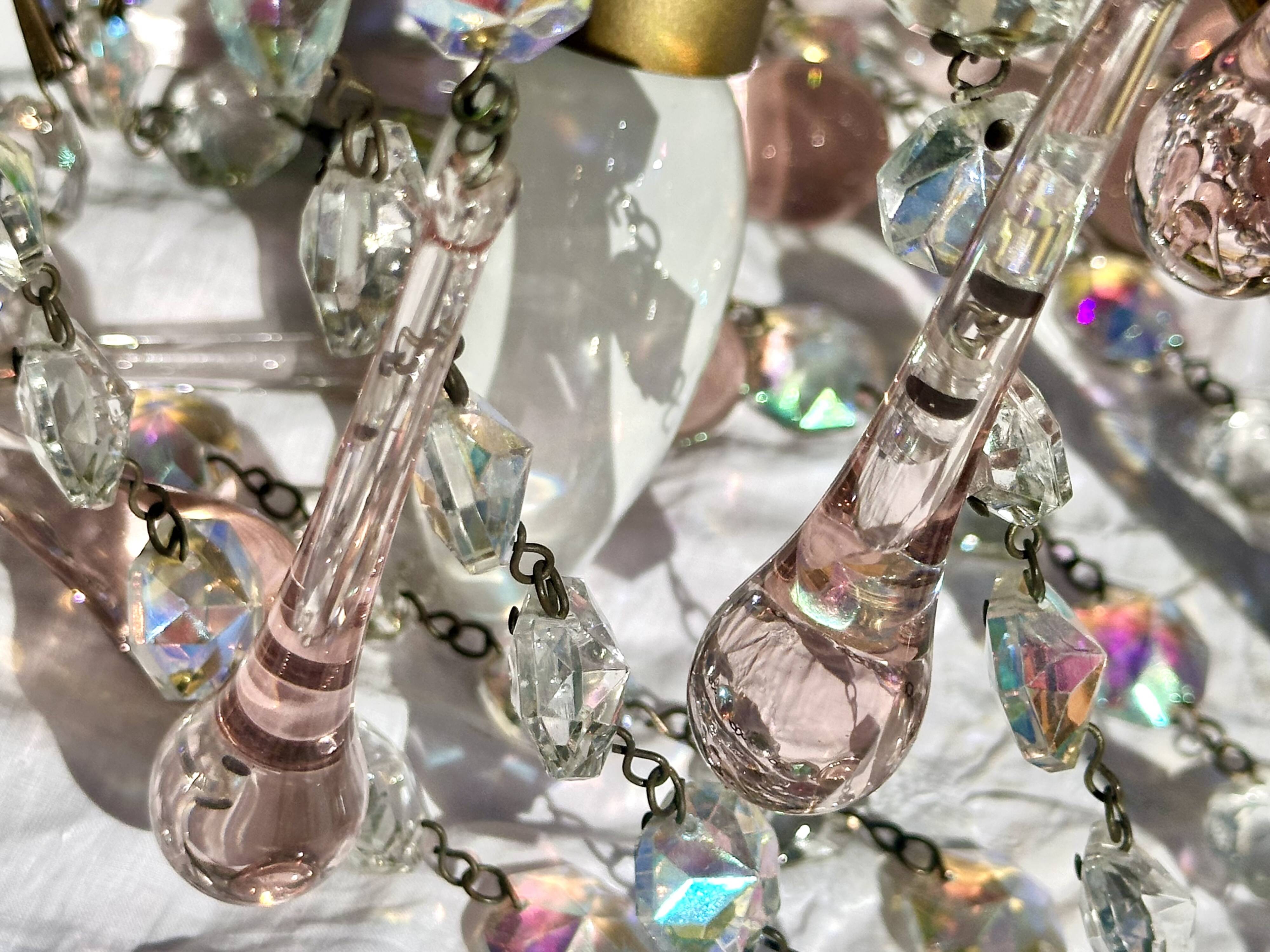 Magnificent Cascade Chandelier in Brass & Crystal Glass 1970s Vintage