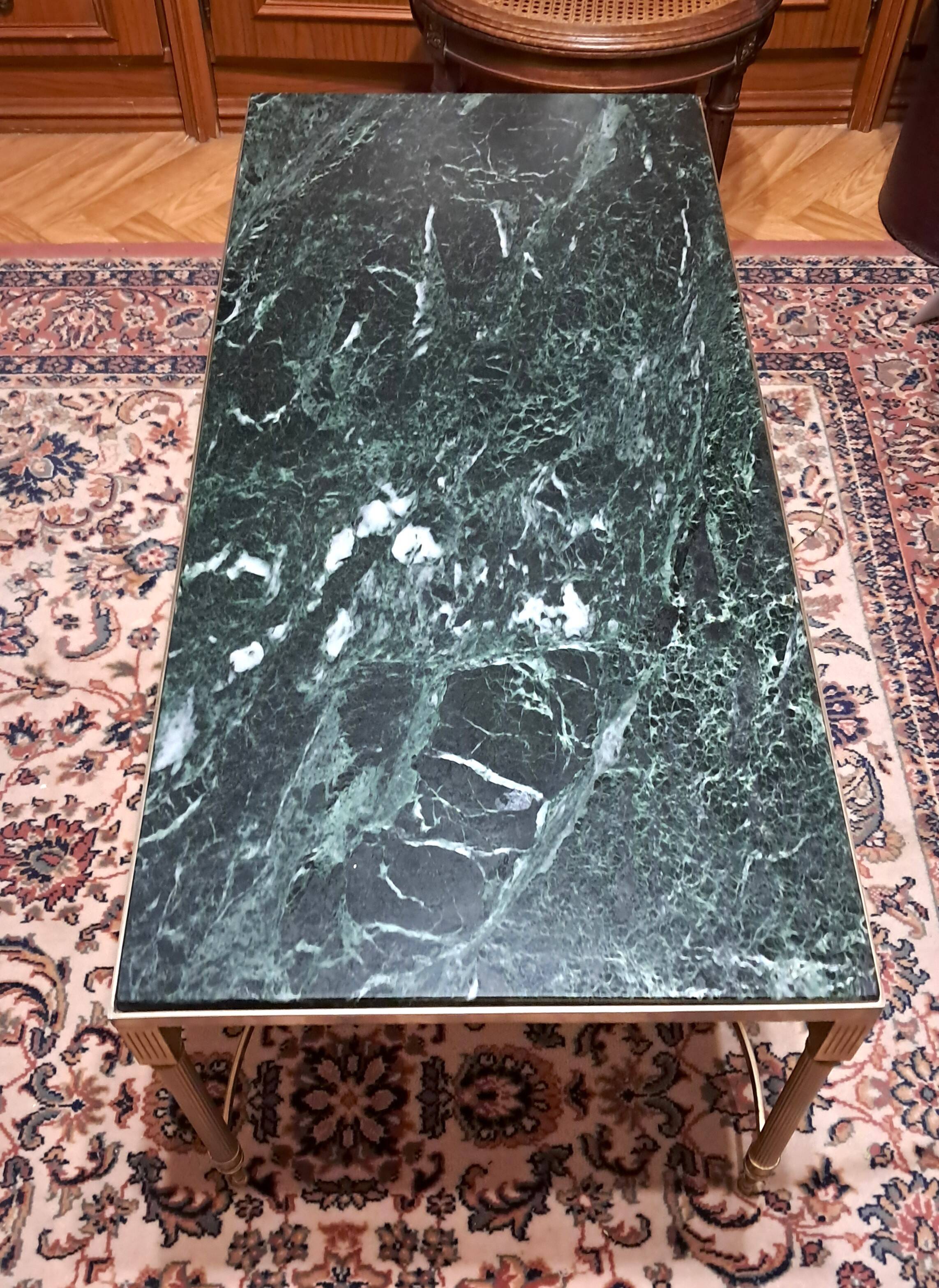 Coffee table in brass and veined green marble from the 1960s.