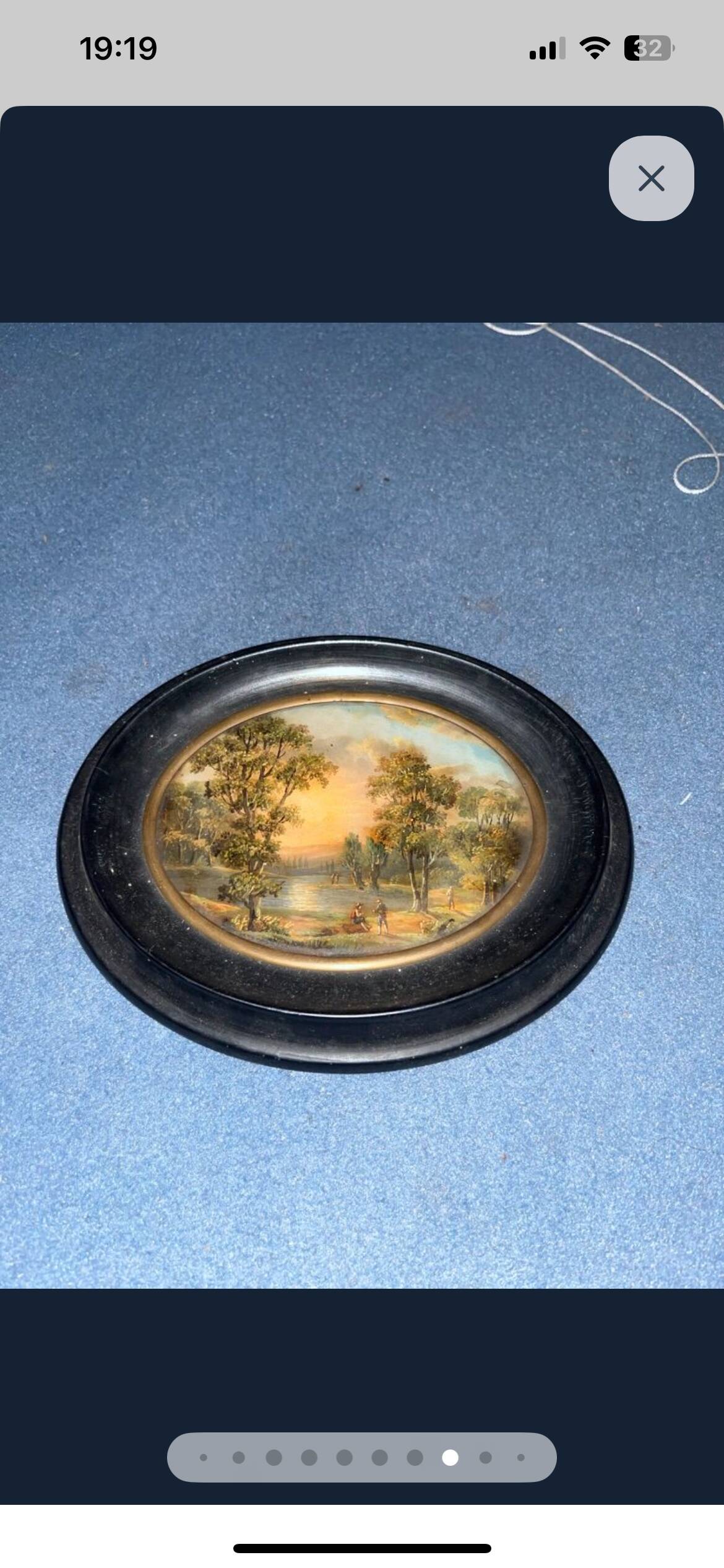 Miniature sur bois, paysage, romantique
