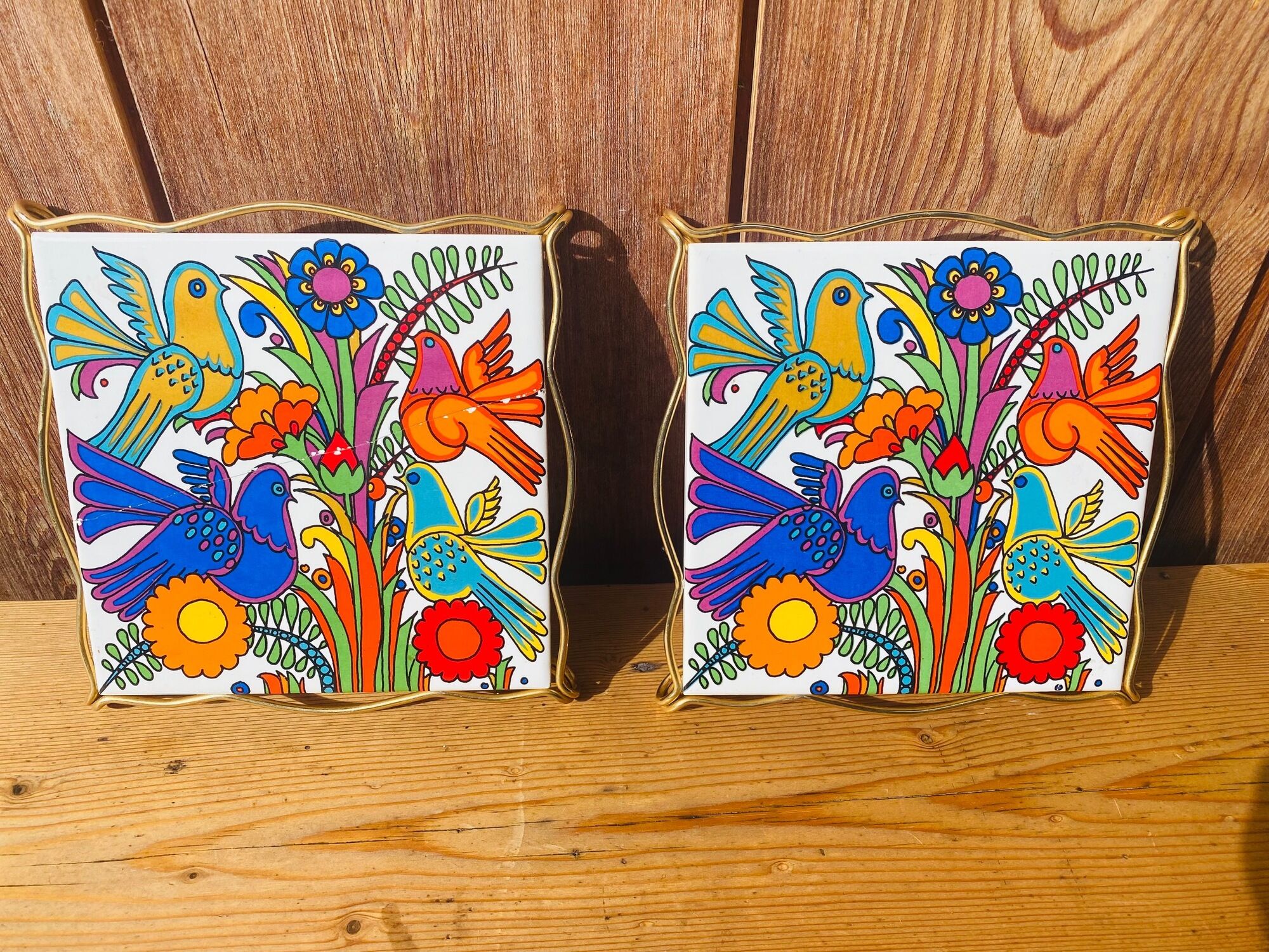 Duo of underwear acapulco villeroy and boch in brass and earthenware 1970s.