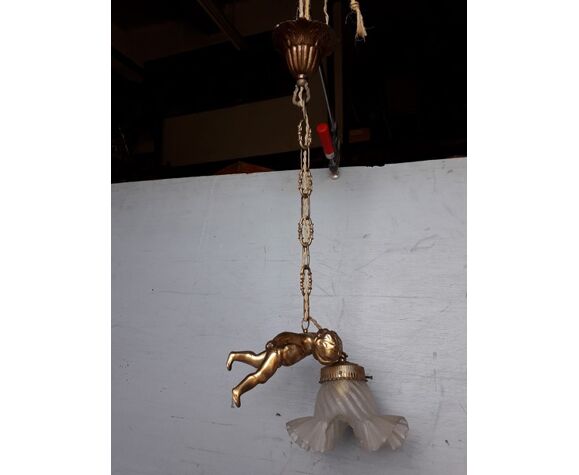 Hanging Chandelier Bronze Angel Dore Ep 1940 50 Selency Hanging Chandelier Bronze Angel Dore, Bronze Hanging Chandelier