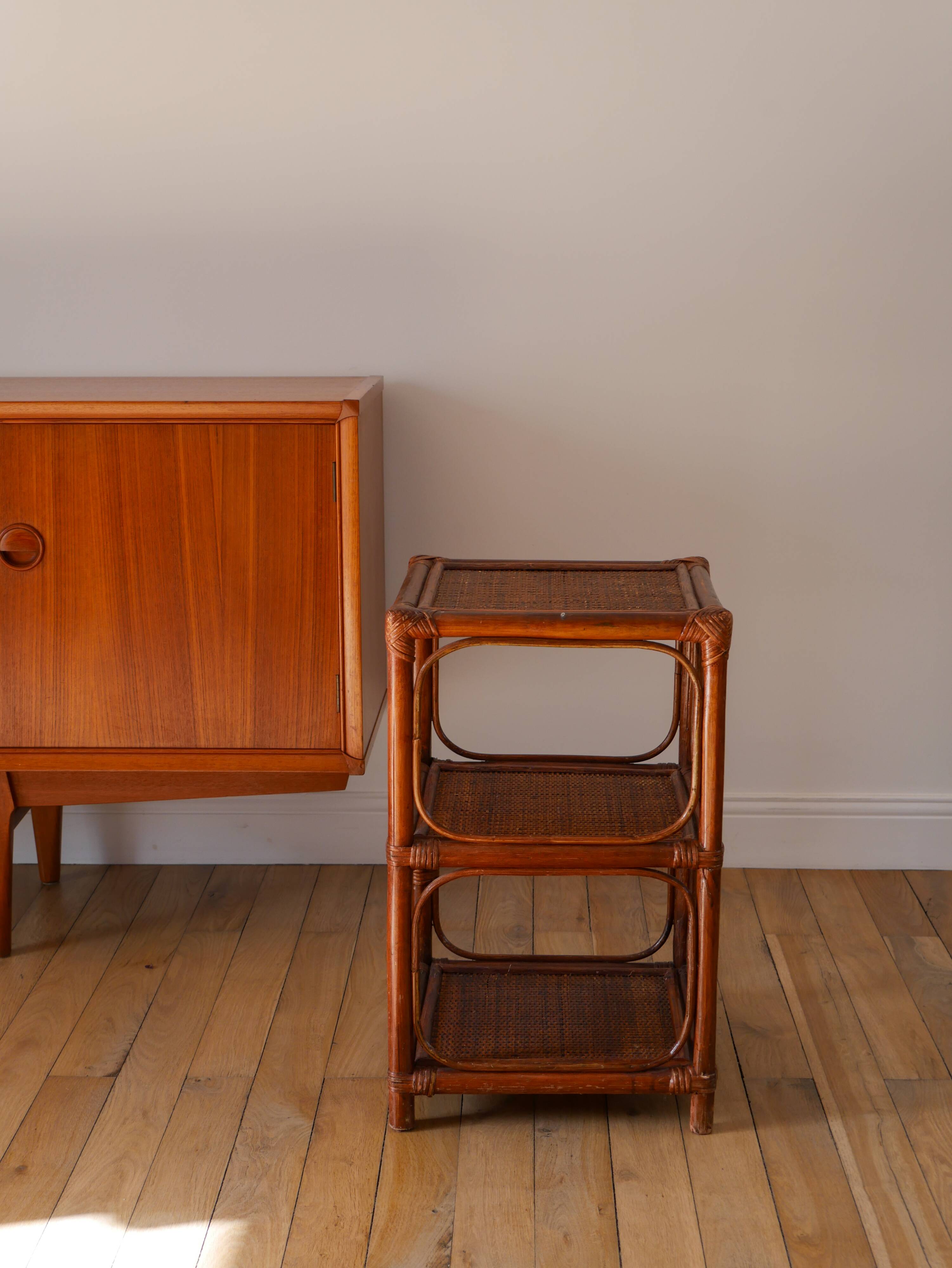 Brown rattan and canework side table, 1970